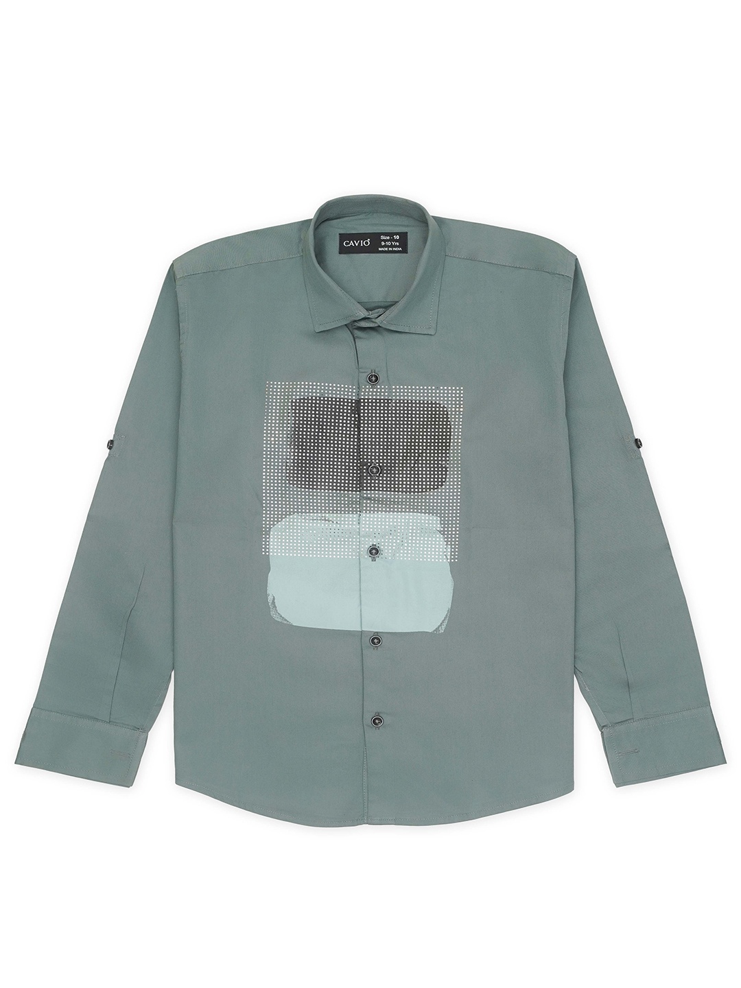 

CAVIO Boys Comfort Graphic Printed Long Sleeves Pure Cotton Casual Shirt, Green