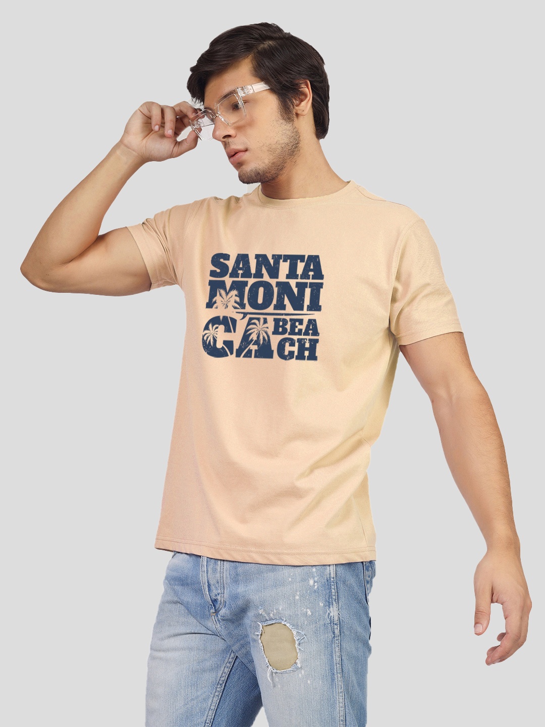 Greylongg Typography Printed T-shirt, Beige