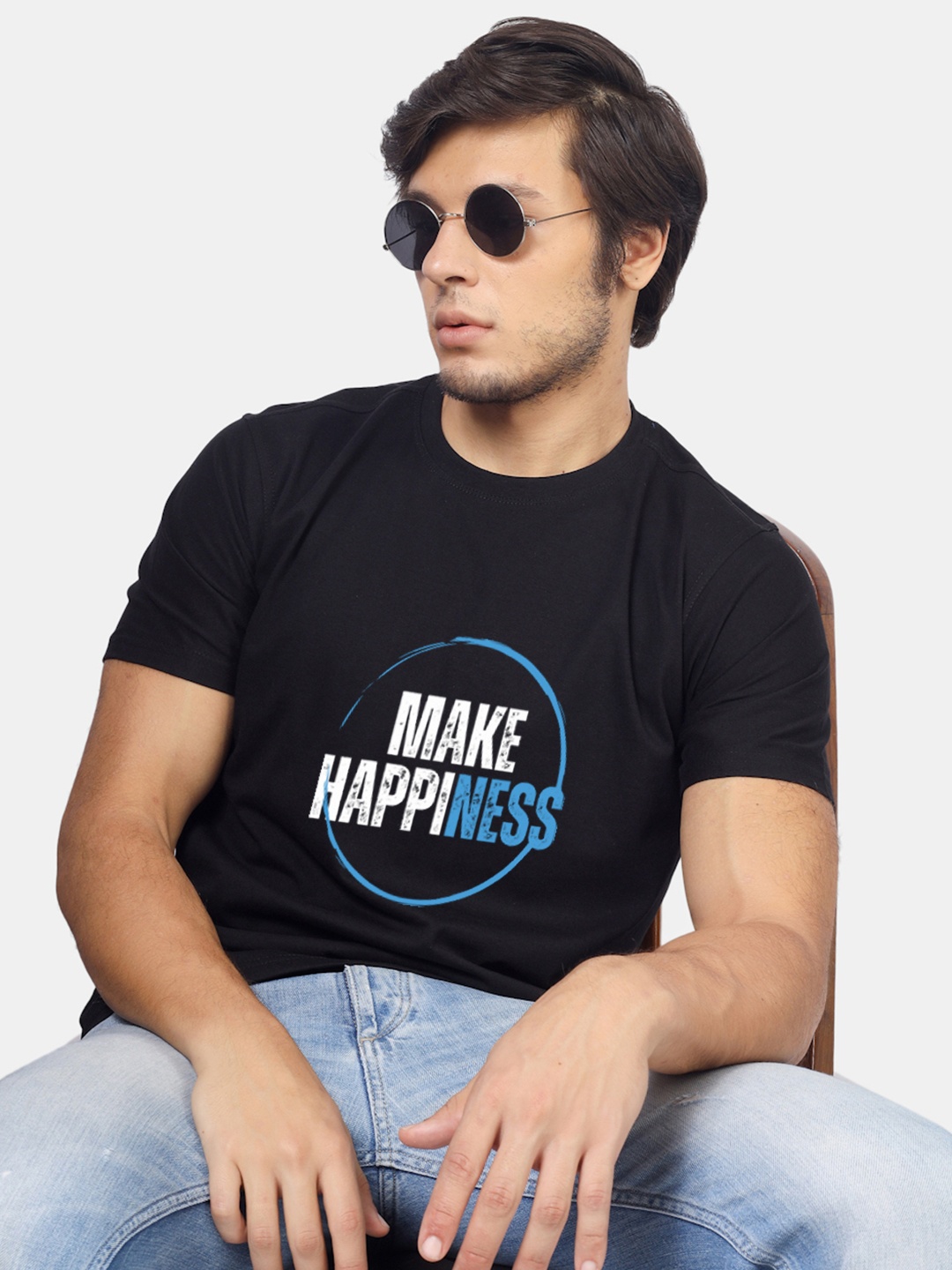 Greylongg Typography Printed T-shirt, Black