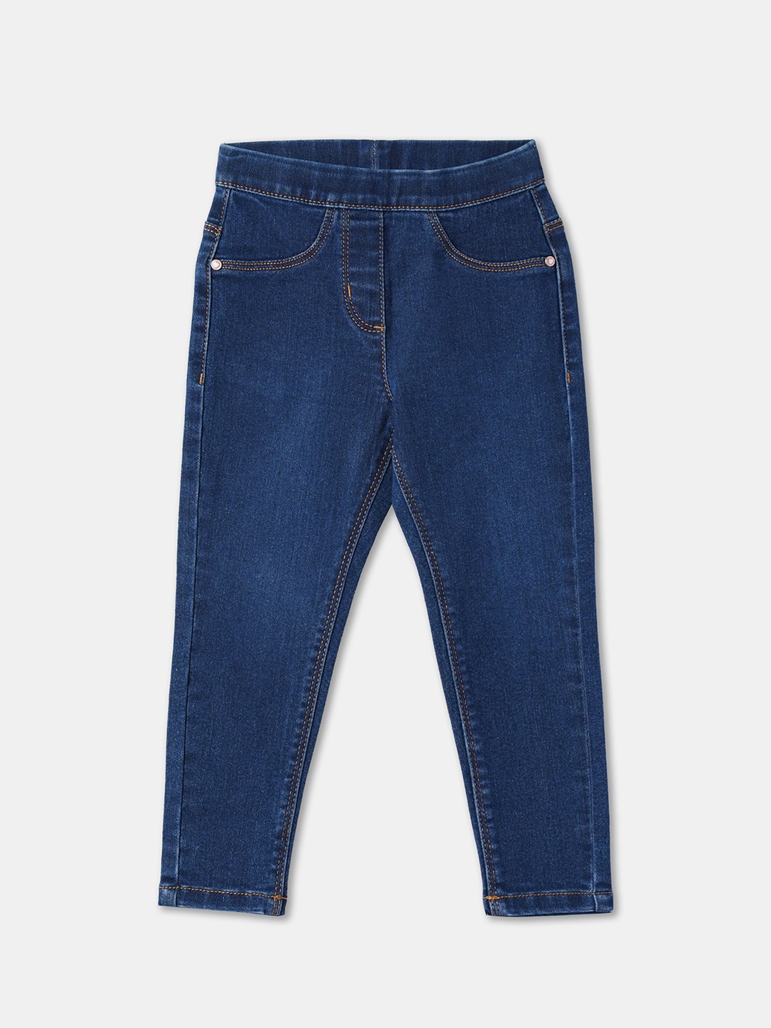 

R&B Girls Mid-Rise Cotton Denim Jeggings, Blue