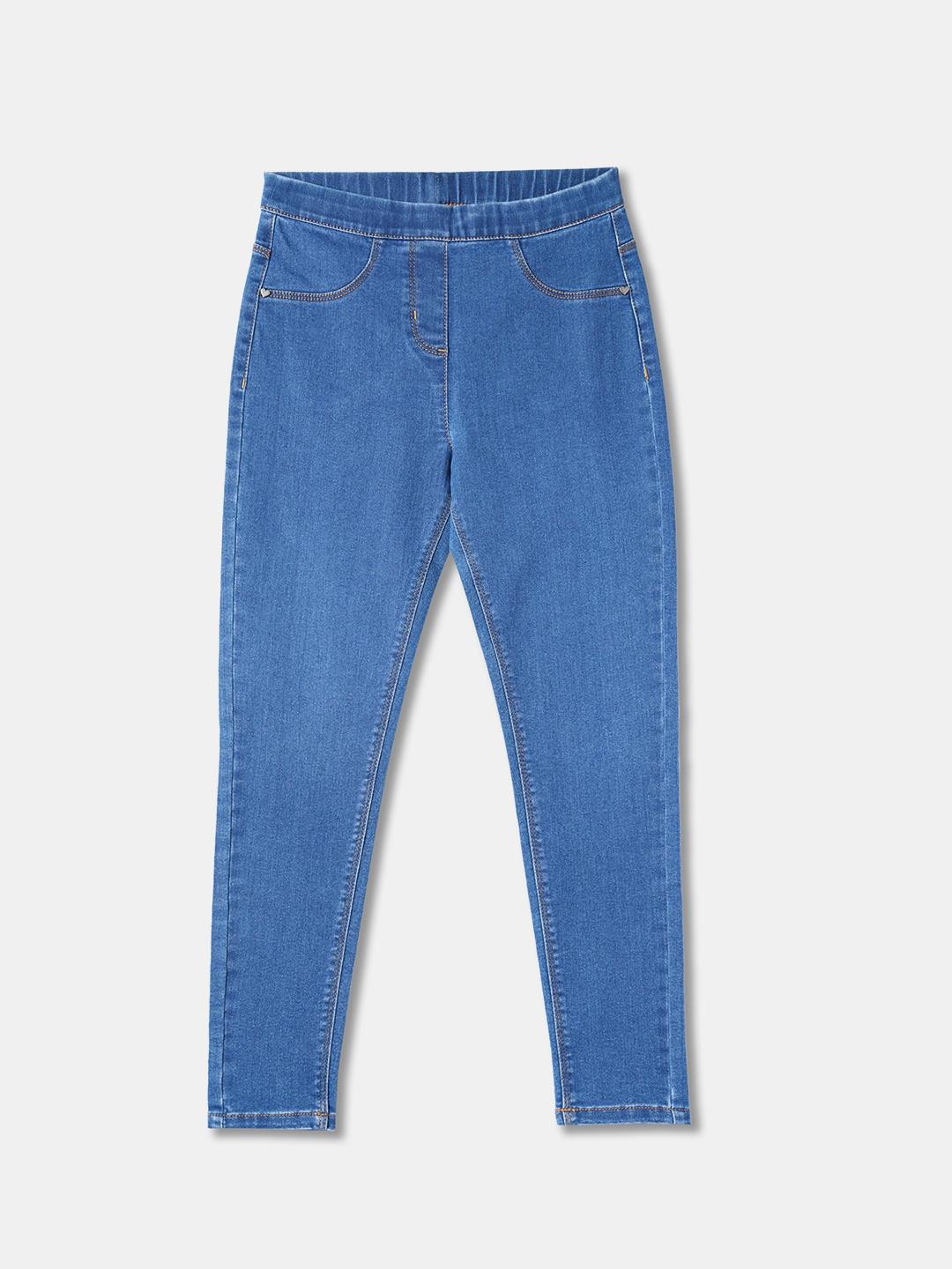 R&B Girls Mid-Rise Cotton Denim Jeggings, Blue