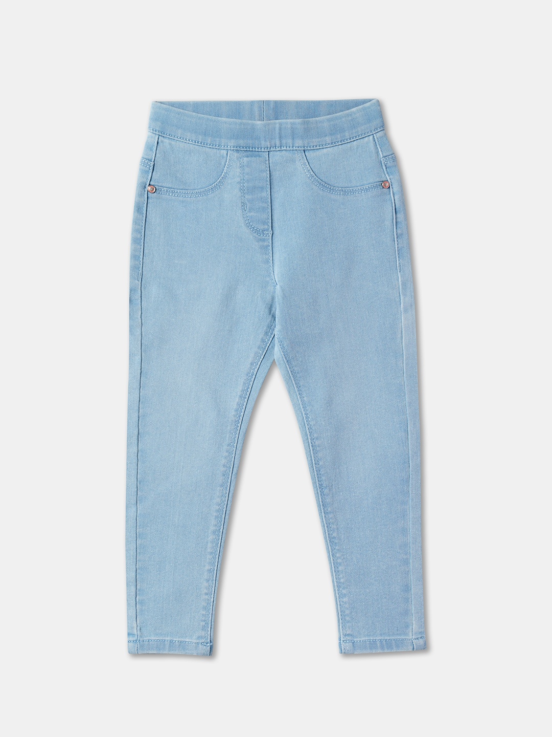 

R&B Girls Mid-Rise Cotton Denim Jeggings, Blue