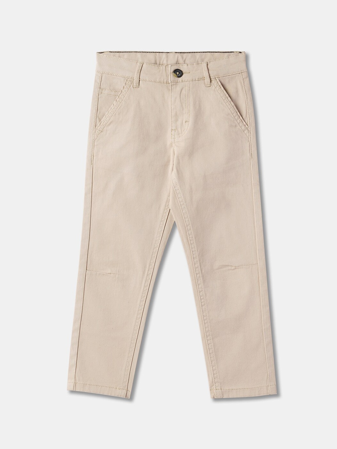 

R&B Boys Straight Fit Mid-Rise Cotton Regular Trousers, Beige