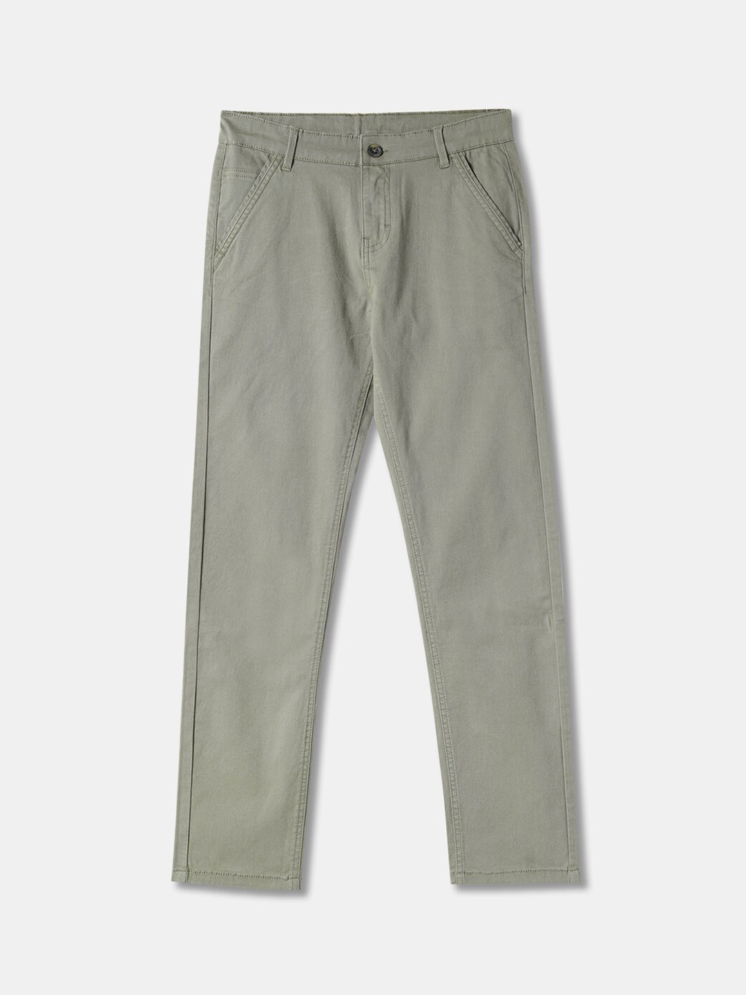 

R&B Boys Straight Fit Mid-Rise Cotton Regular Trousers, Olive