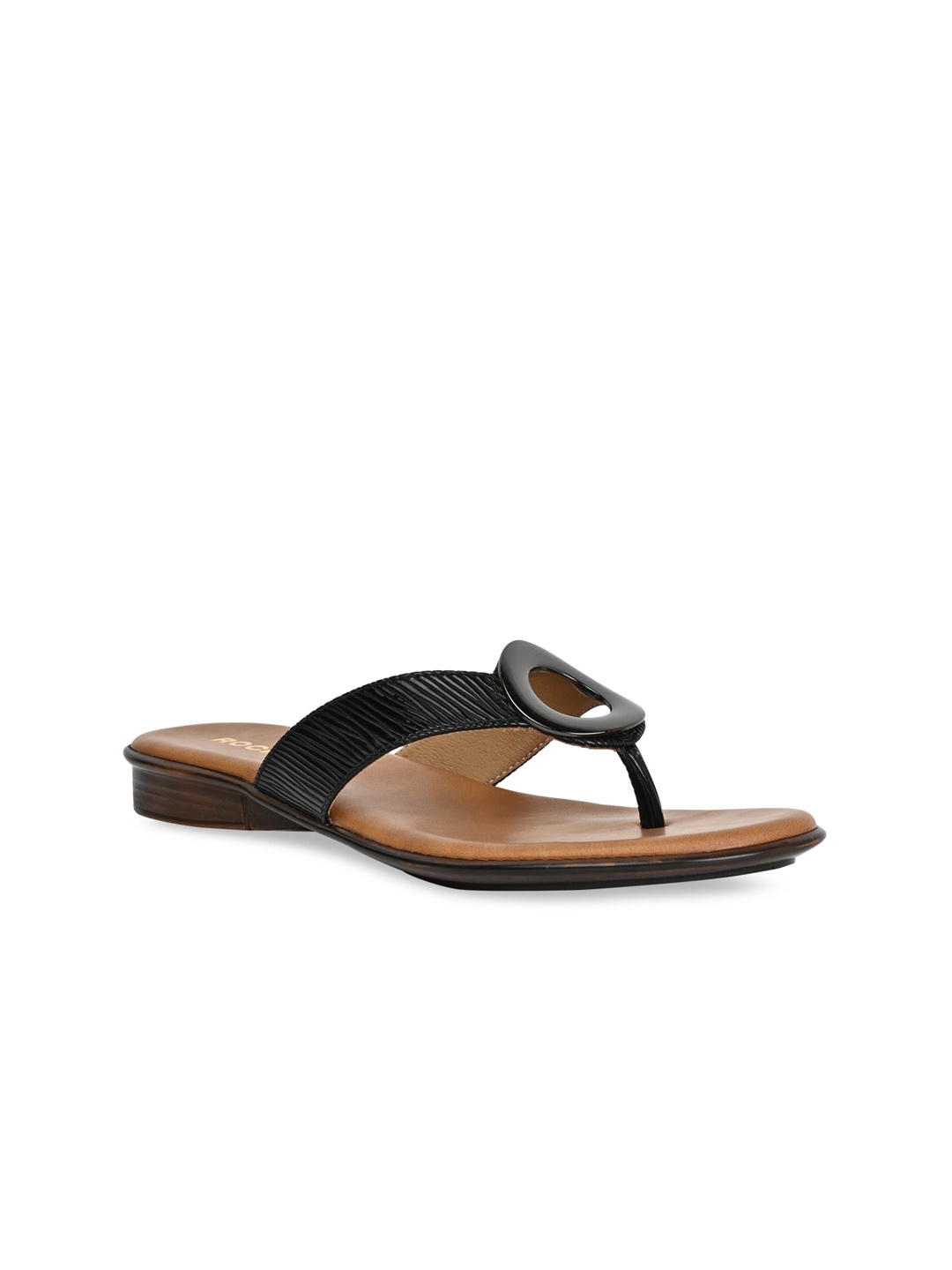 

Rocia Textured Embellished Detail T-Strap Flats, Black