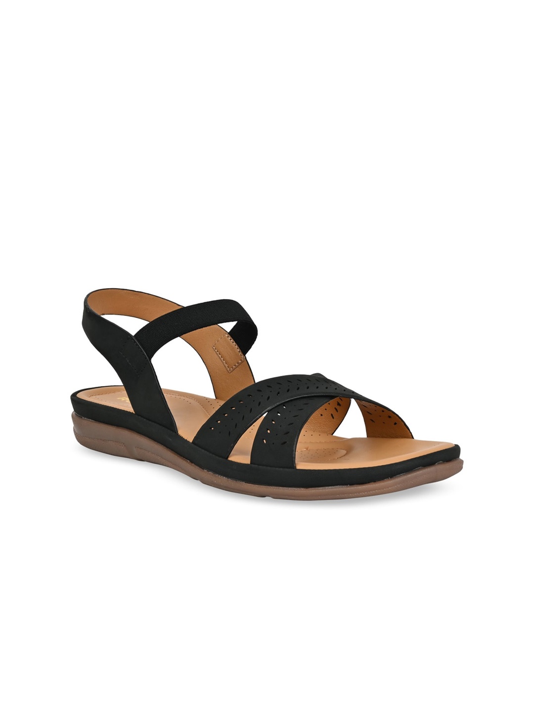 

Rocia Open Toe Flats With Laser Cuts, Black