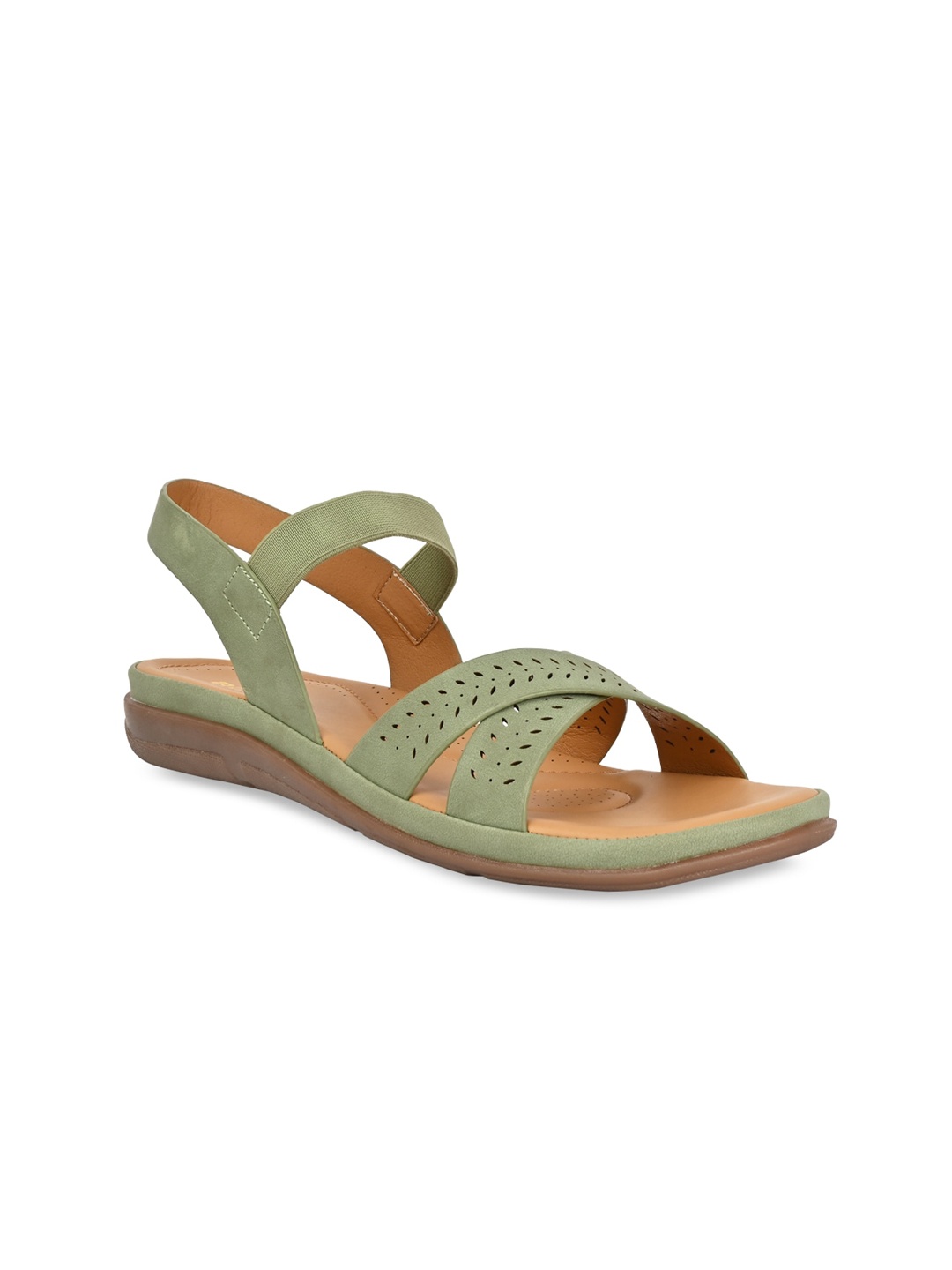 

Rocia Laser Cut Open Toe Flats, Green