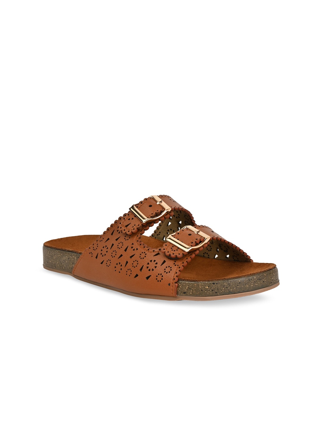 

Rocia Laser Cuts Open Toe Flats, Tan