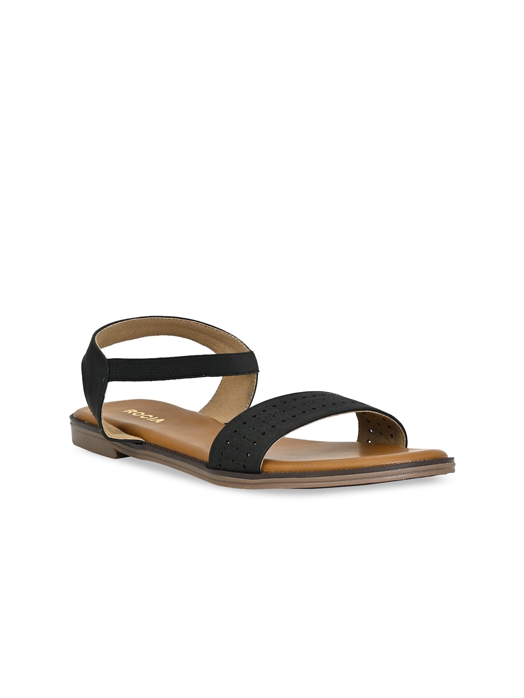 

Rocia Laser Cut Backstrap Open Toe Flats, Black
