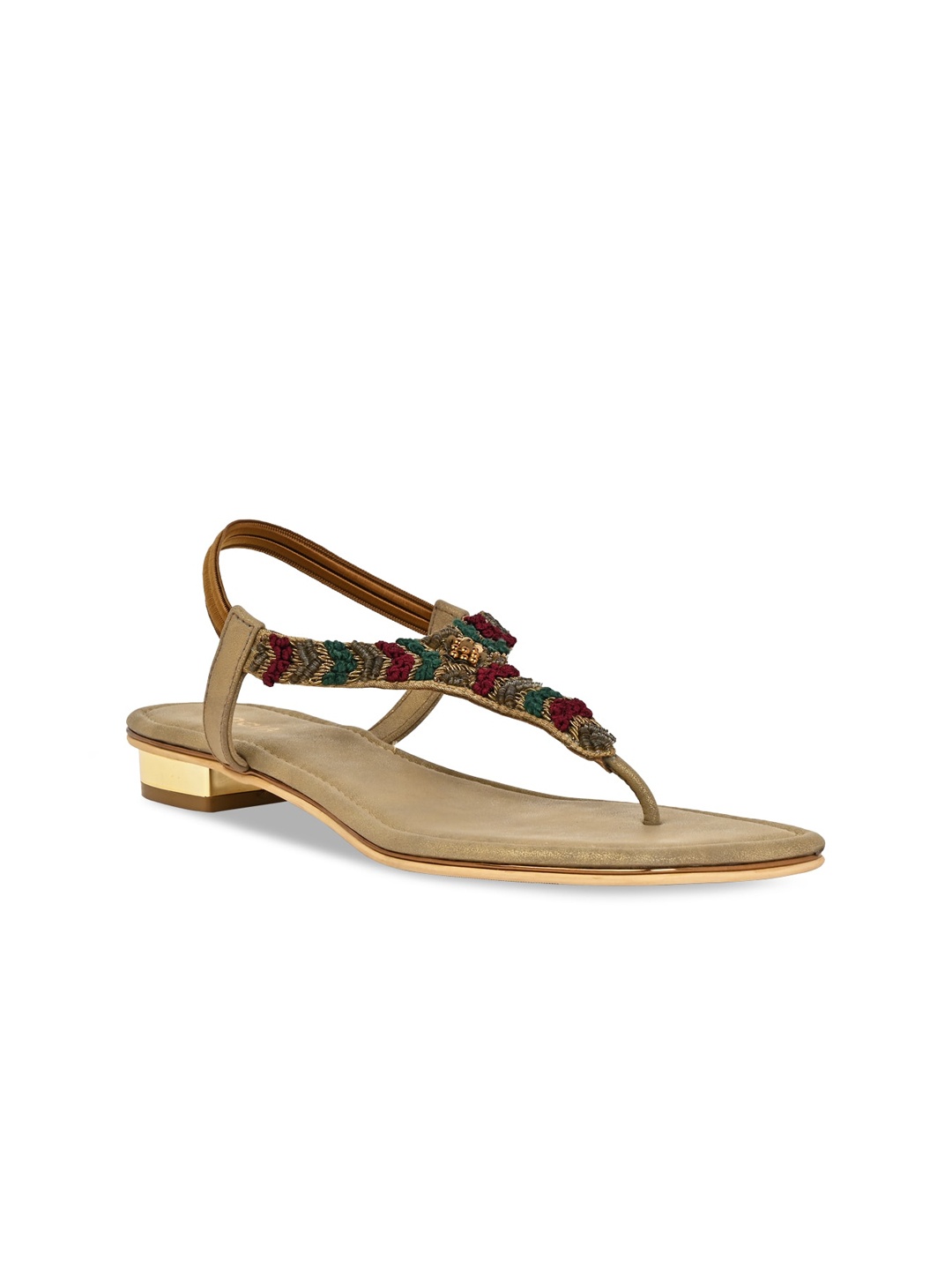 Rocia Embroidered Open Toe Flats, Gold