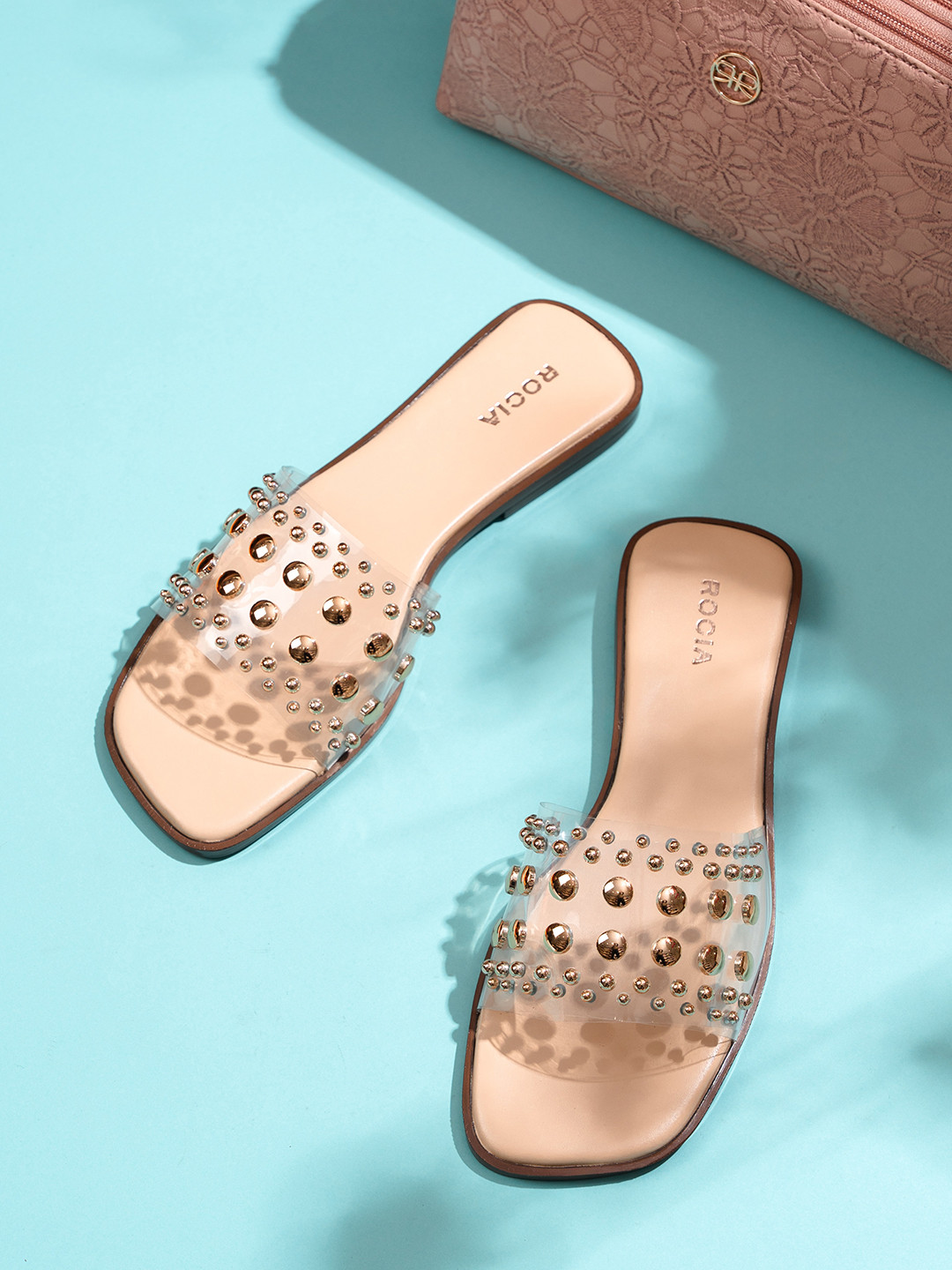 

Rocia Embellished Open Toe Flats, Transparent