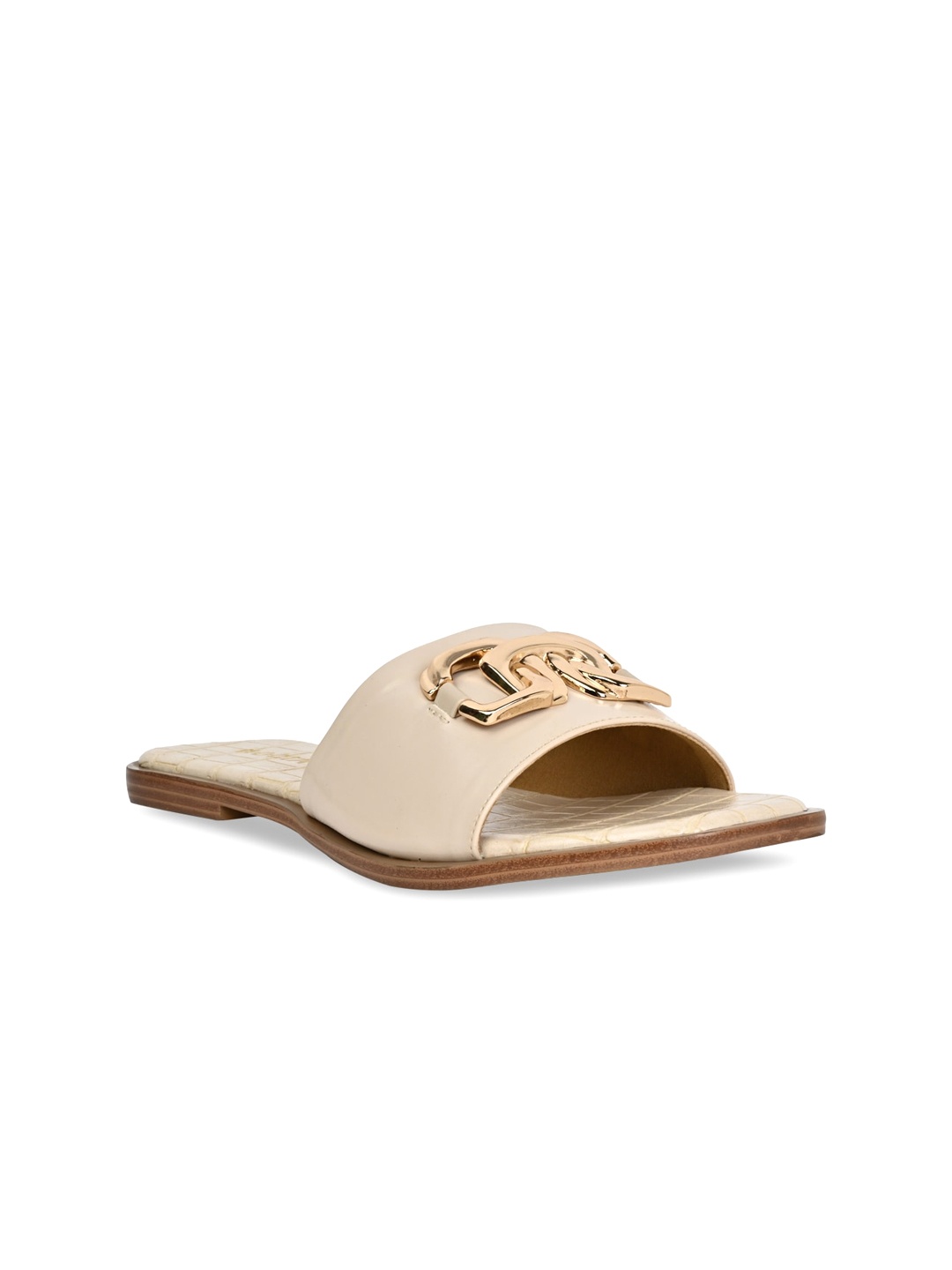 

Rocia Buckle Detail Open Toe Flats, Cream