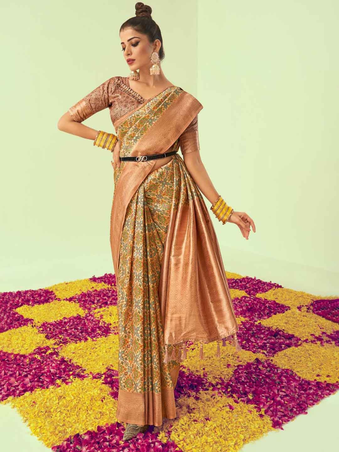

nirja Fab Ethnic Motifs Zari Art Silk Kanjeevaram Saree, Yellow