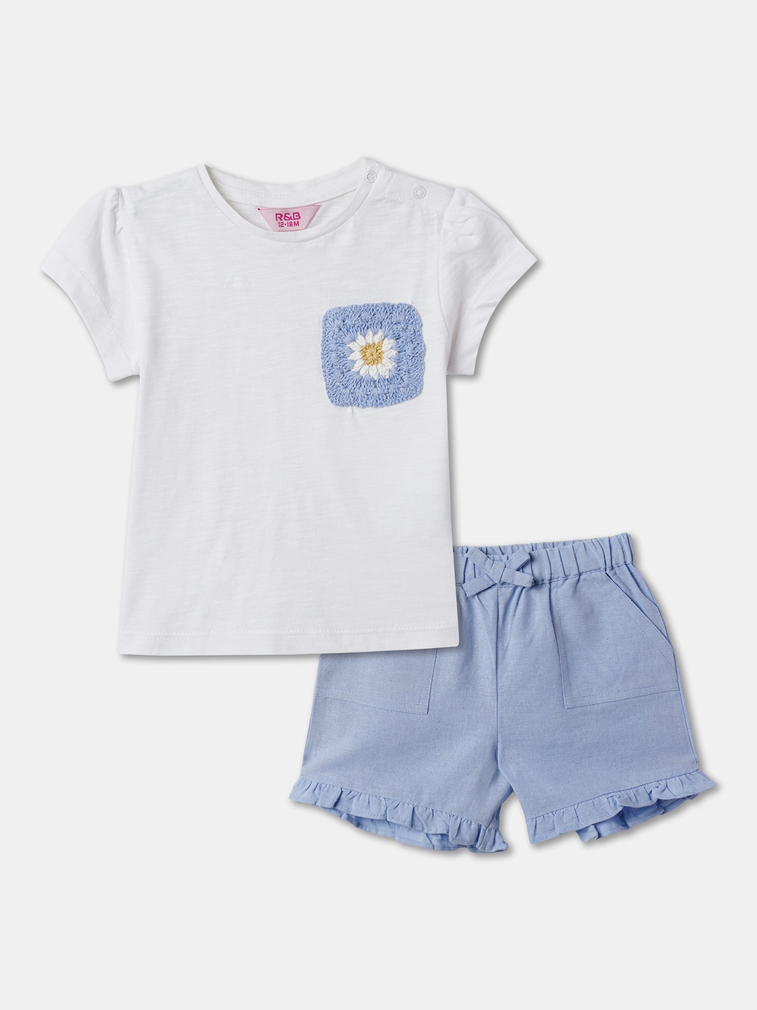 

R&B Girls Printed T-shirt with Shorts, White