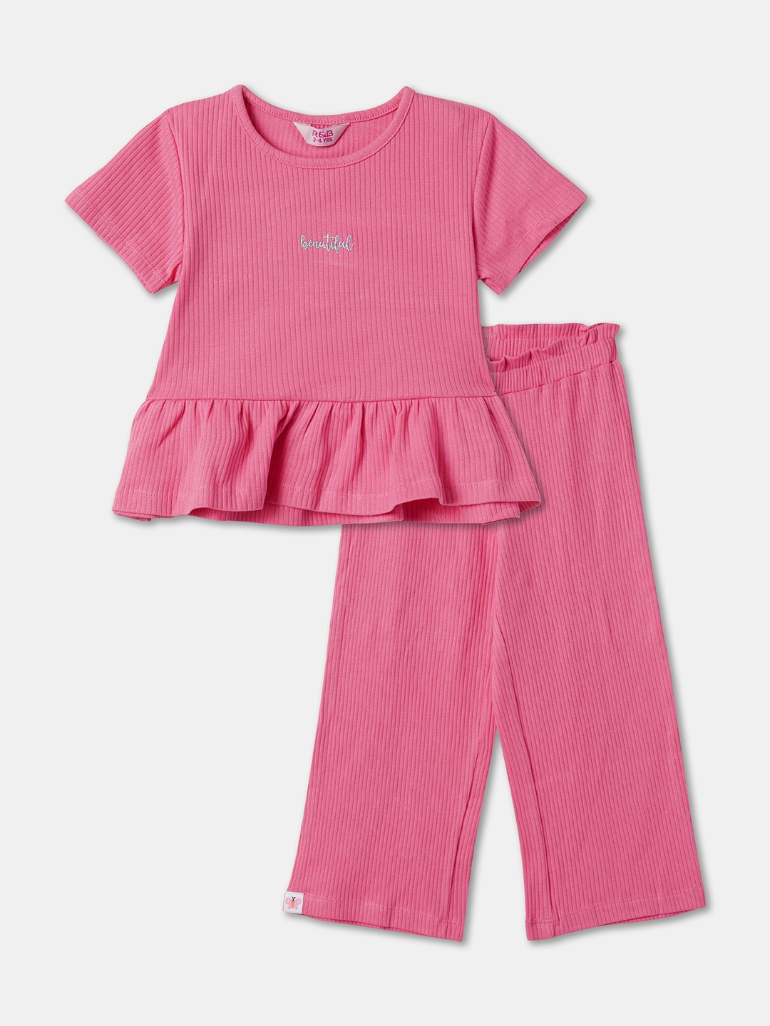 

R&B Girls Striped Top With Pyjamas, Pink