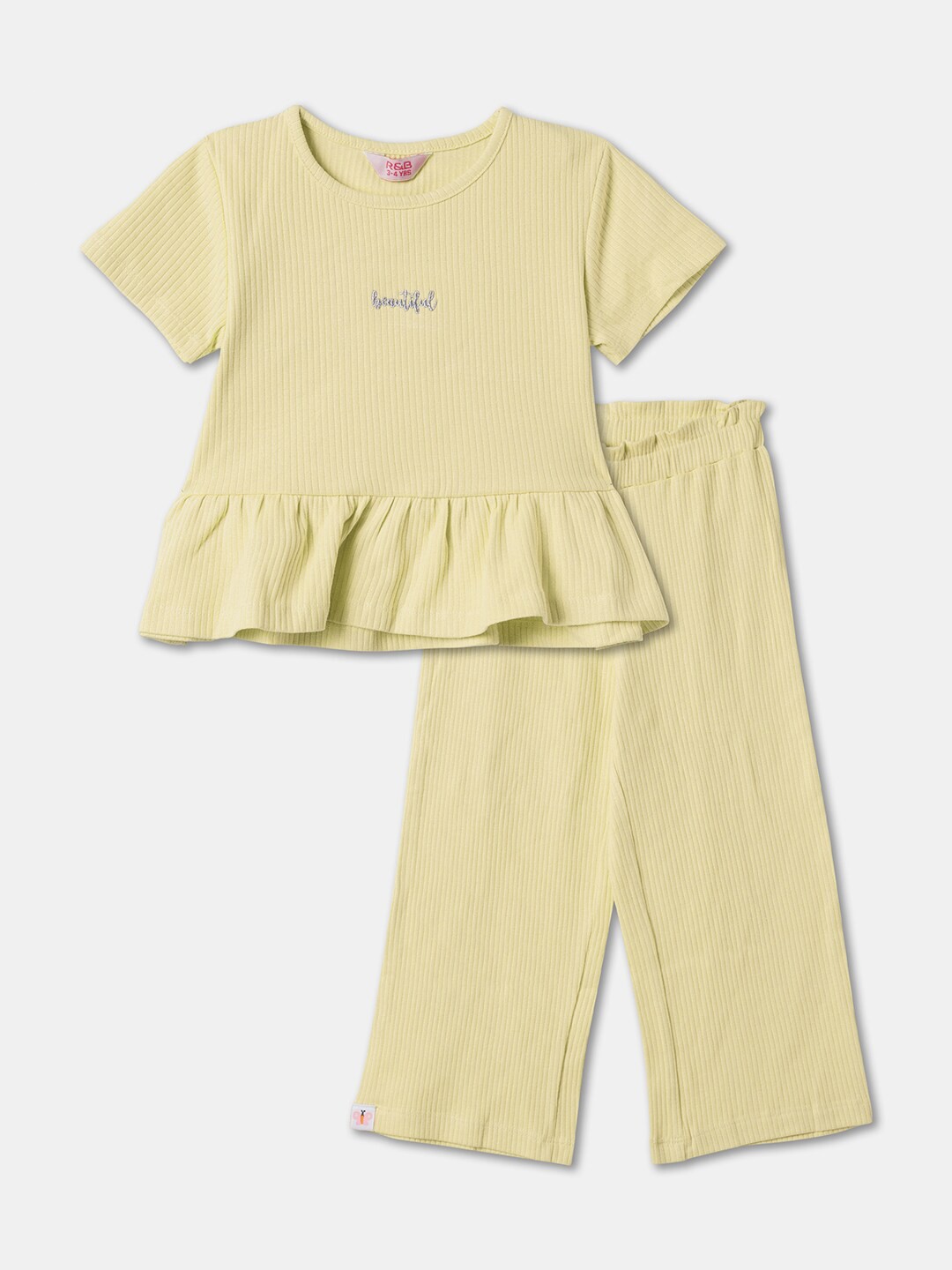 

R&B Girls Striped Top With Pyjamas, Yellow