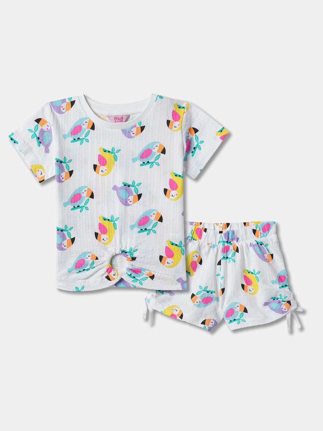 

R&B Girls Conversational Printed Top with Shorts, White