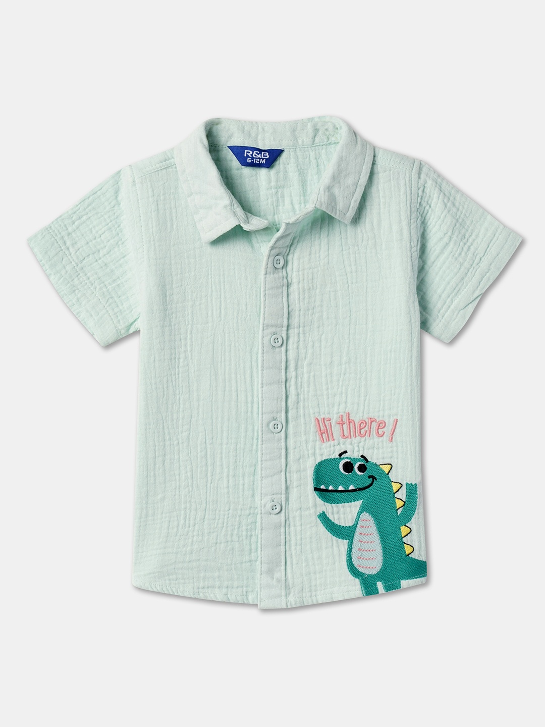 

R&B Boys Graphic Printed Spread Collar Cotton Casual Shirt, Green
