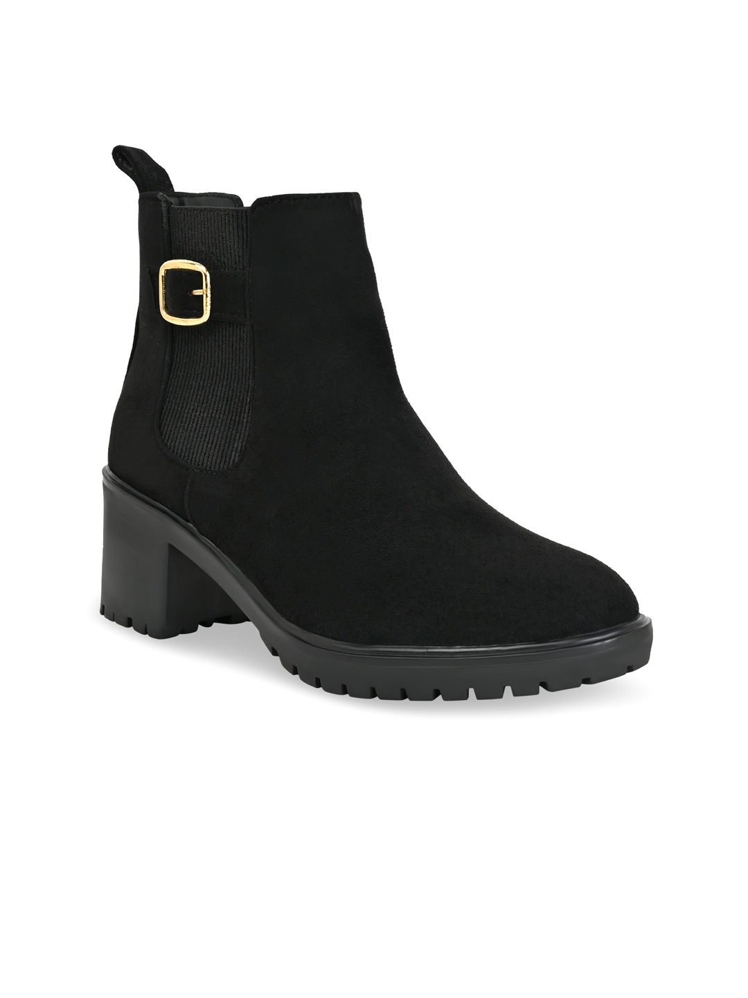 

Rocia Women Buckle Detailed Suede Heeled Chelsea Boots, Black