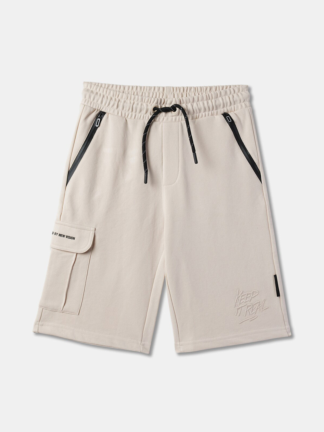 

R&B Boys Mid Rise Cotton Shorts, Beige