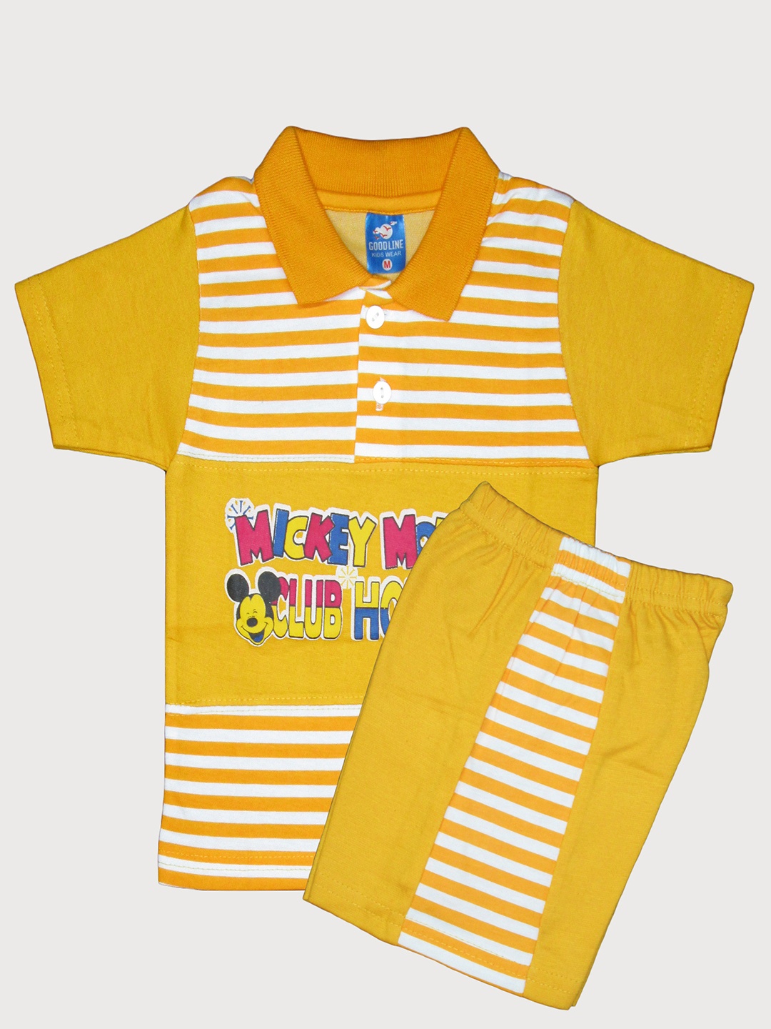 

Peerless Wear Boys Mickey Mouse Striped Pure Cotton Shirt with Shorts, Yellow