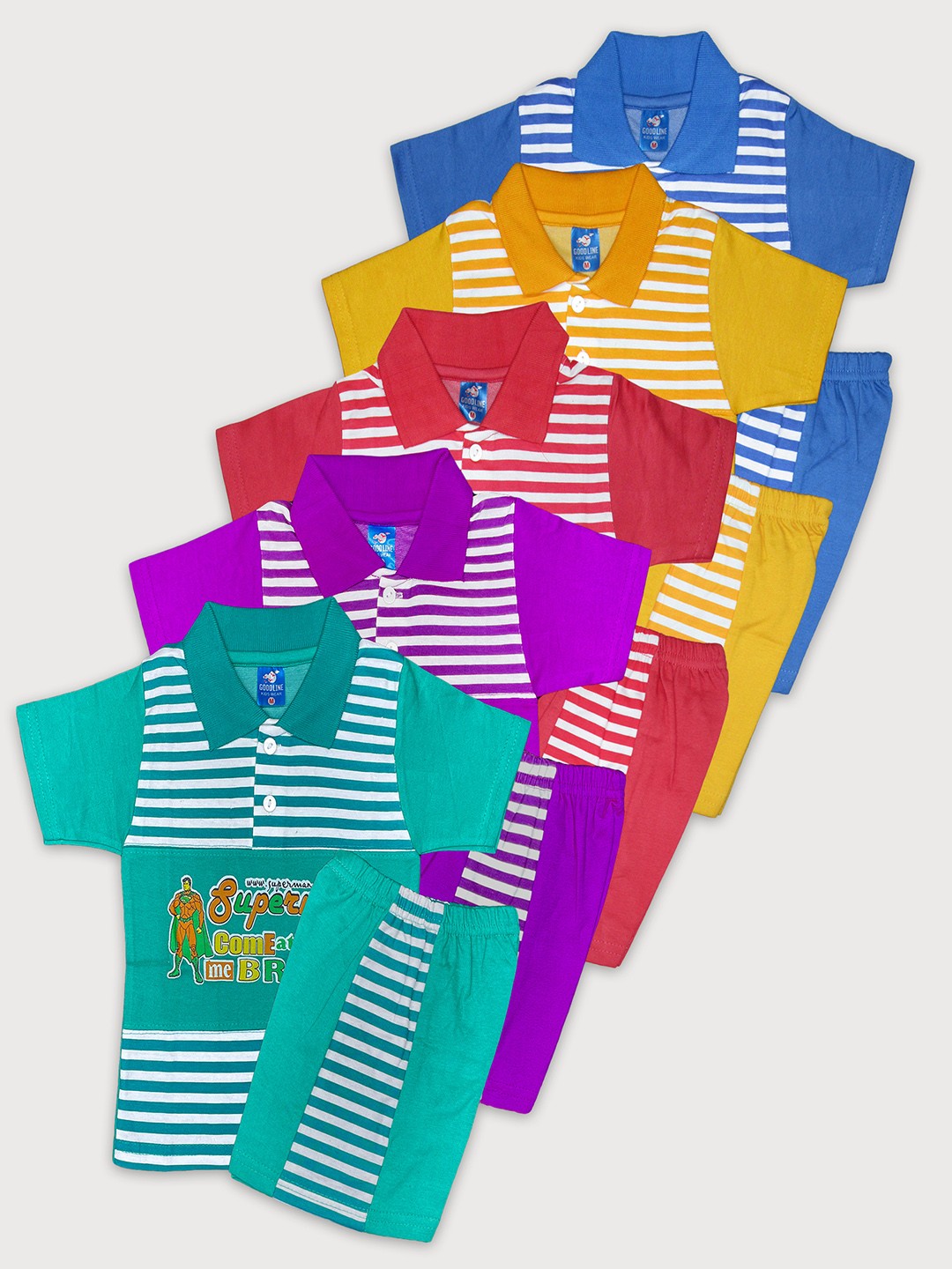 

Peerless Wear Boys Pack of 5 Printed Pure Cotton Shirt with Shorts, Blue