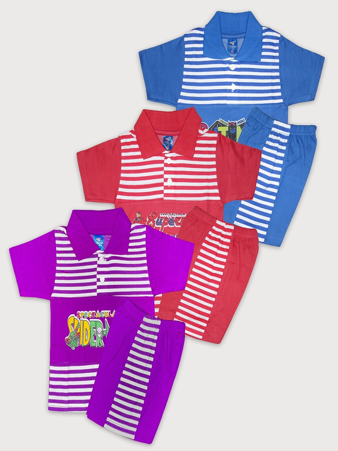 

Peerless Wear Boys Pack Of 3 Printed Pure Cotton T-shirt With Shorts, Blue