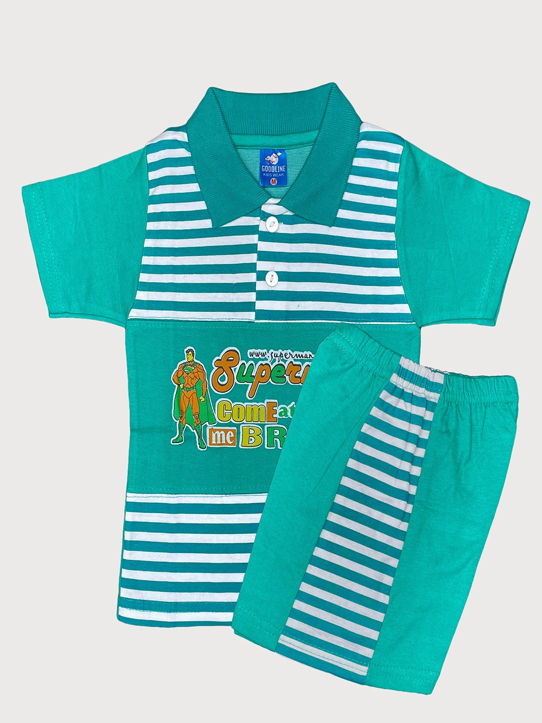 

Peerless Wear Boys Superman Printed Pure Cotton Shirt with Shorts, Sea green