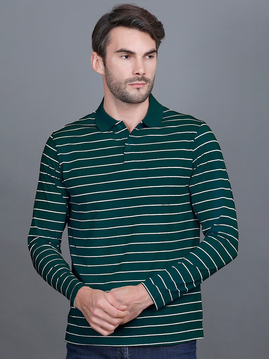 

GODFREY Ultralite Striped Polo Collar T-Shirt, Green
