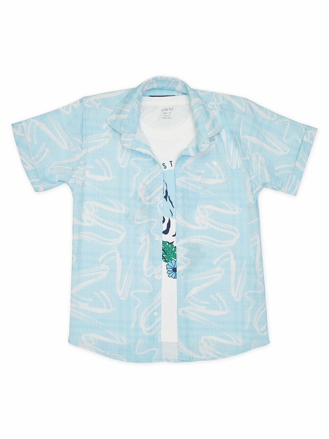 

CAVIO Boys Comfort Abstract Printed Casual Cotton Shirt With T-Shirt, Blue