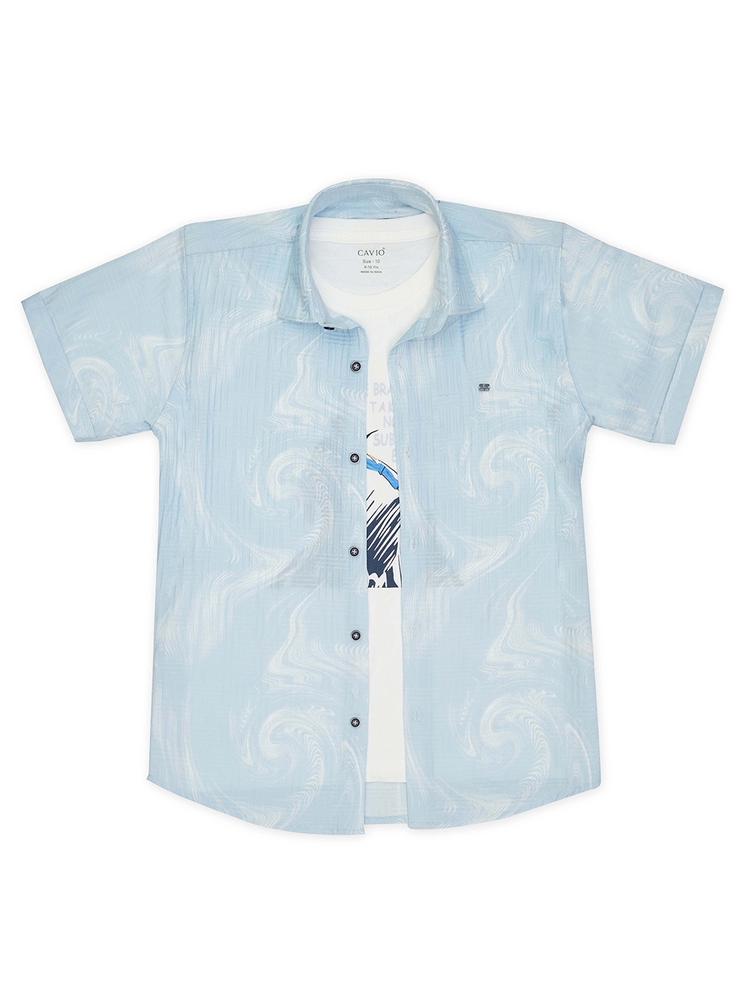 

CAVIO Boys Floral Spread Collar short Sleeves Regular Fit Casual Cotton Shirt & T-Shirt, Blue