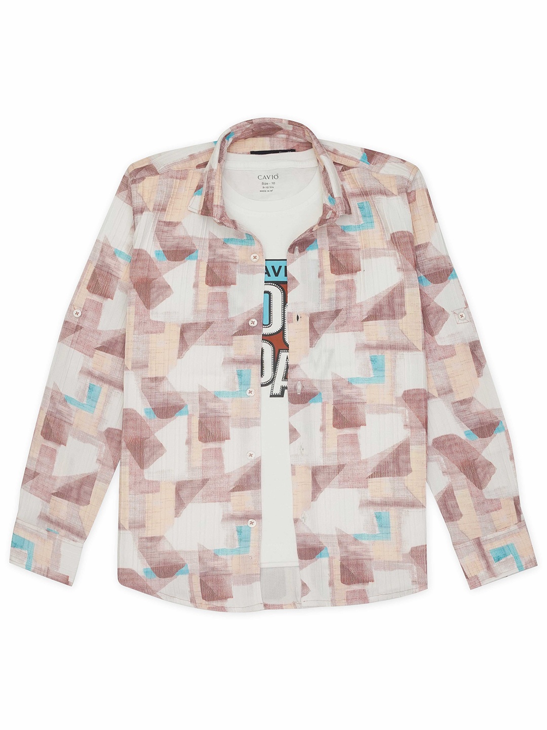 CAVIO Boys Comfort Fit Floral Printed Pure Cotton Casual Shirt, Brown
