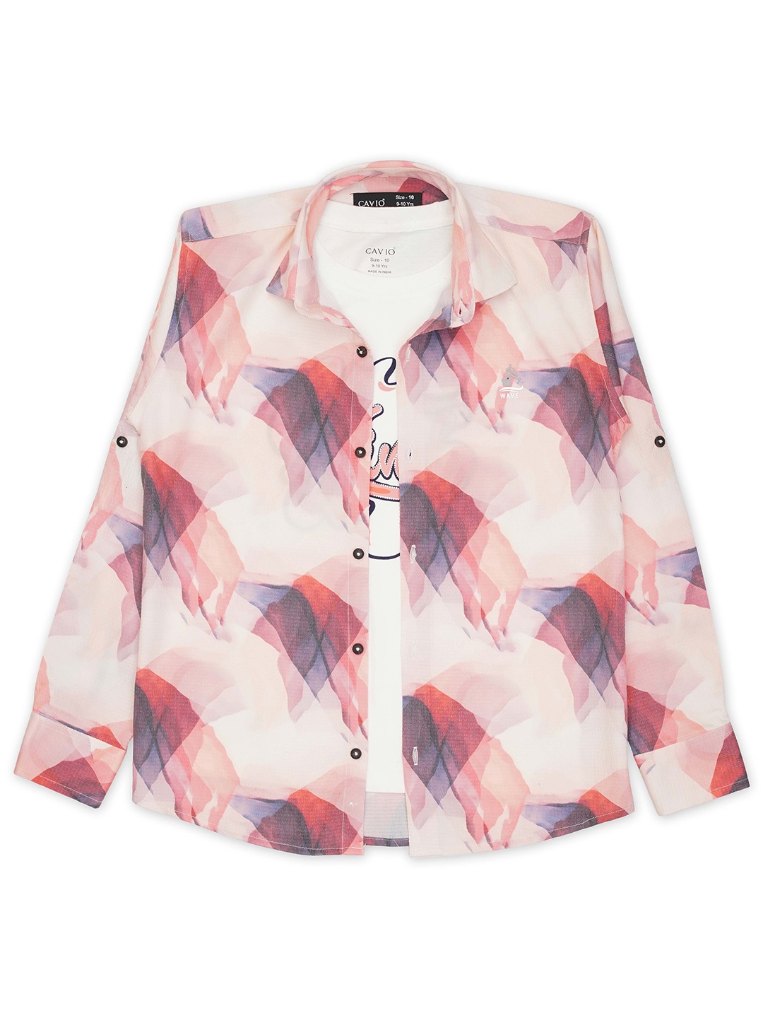 

CAVIO Boys Comfort Abstract Printed Casual Pure Cotton Shirt With T-Shirt, Magenta