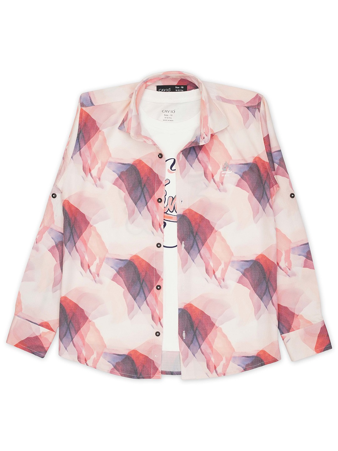 

CAVIO Boys Floral Printed Pure Cotton Casual Shirt & T-Shirt, Pink
