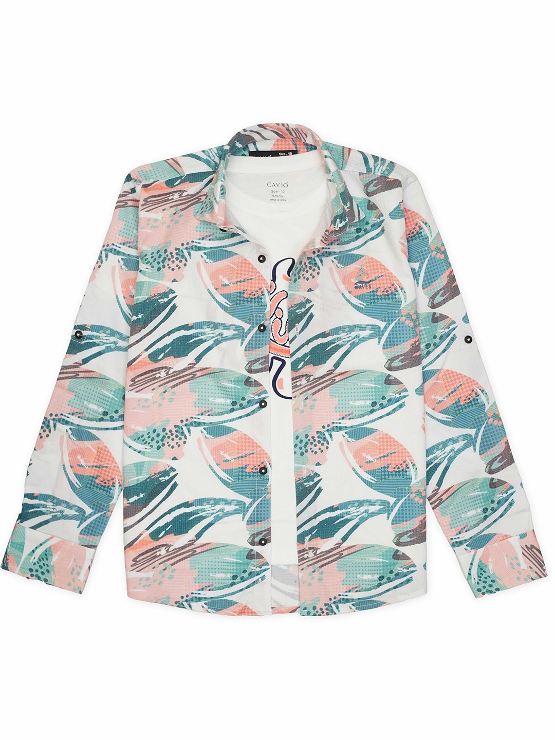 

CAVIO Boys Floral Opaque Printed Casual Shirt & T-Shirt, Pink