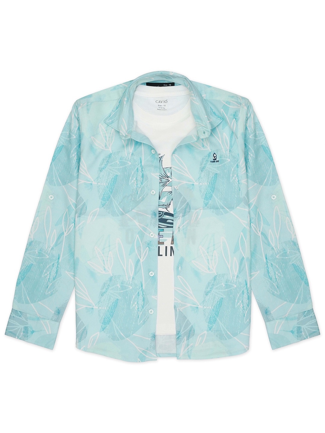 Cavio Boys Abstract Printed Casual Cotton Shirt & T-Shirt, Blue