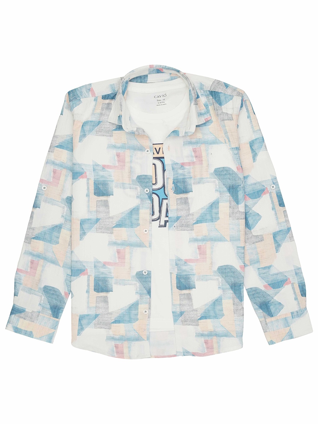 

CAVIO Boys Printed Casual Shirt & T-Shirt, Blue
