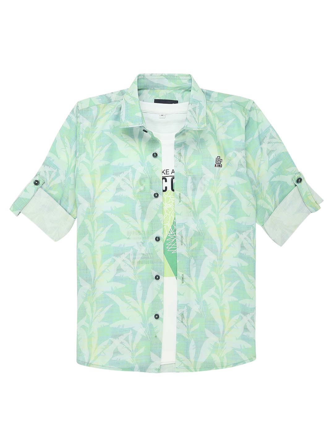 

CAVIO Boys Floral Opaque Printed Casual Shirt & T-Shirt, Blue