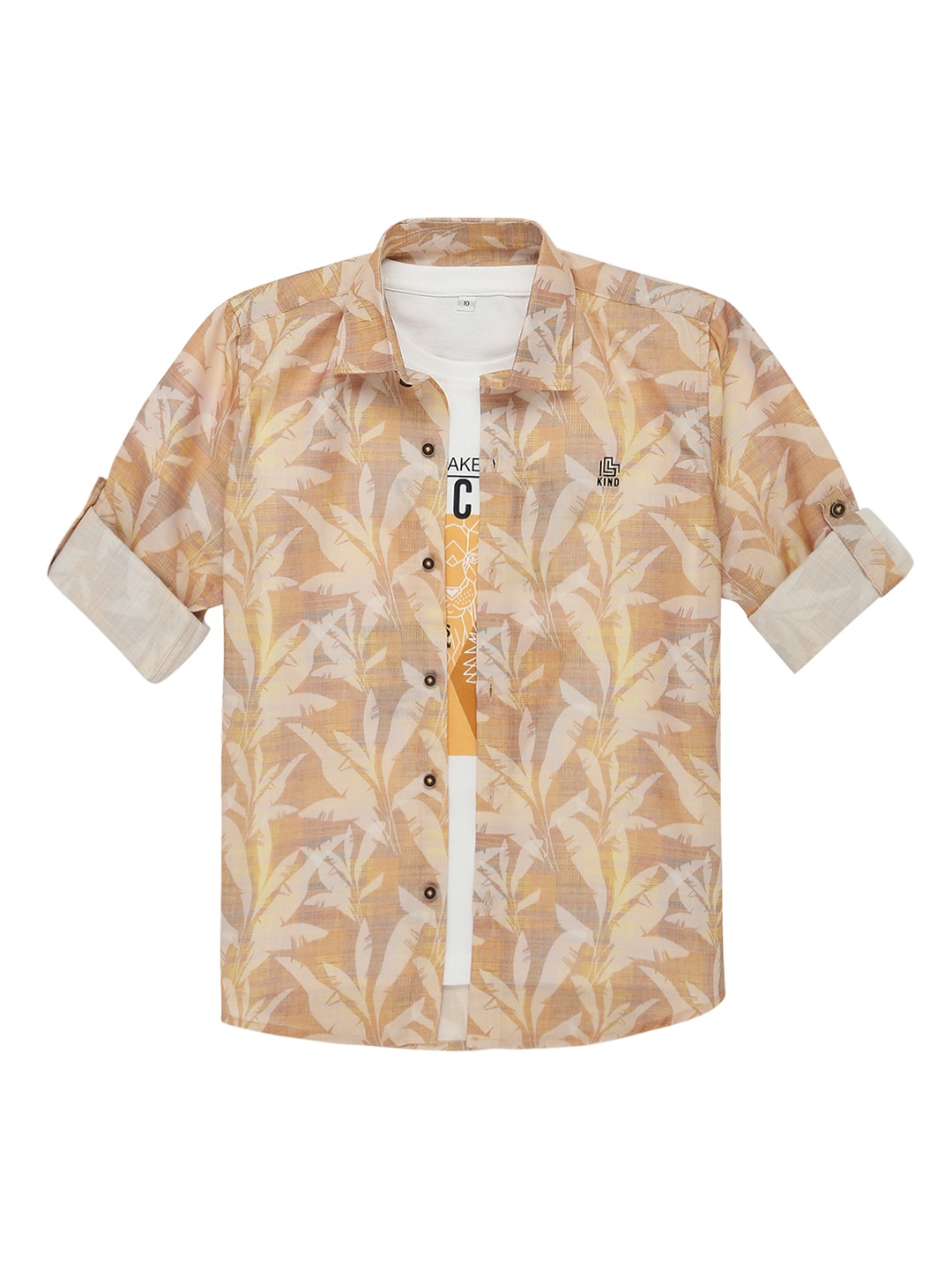 

CAVIO Boys Floral Opaque Printed Casual Shirt & T-Shirt, Blue