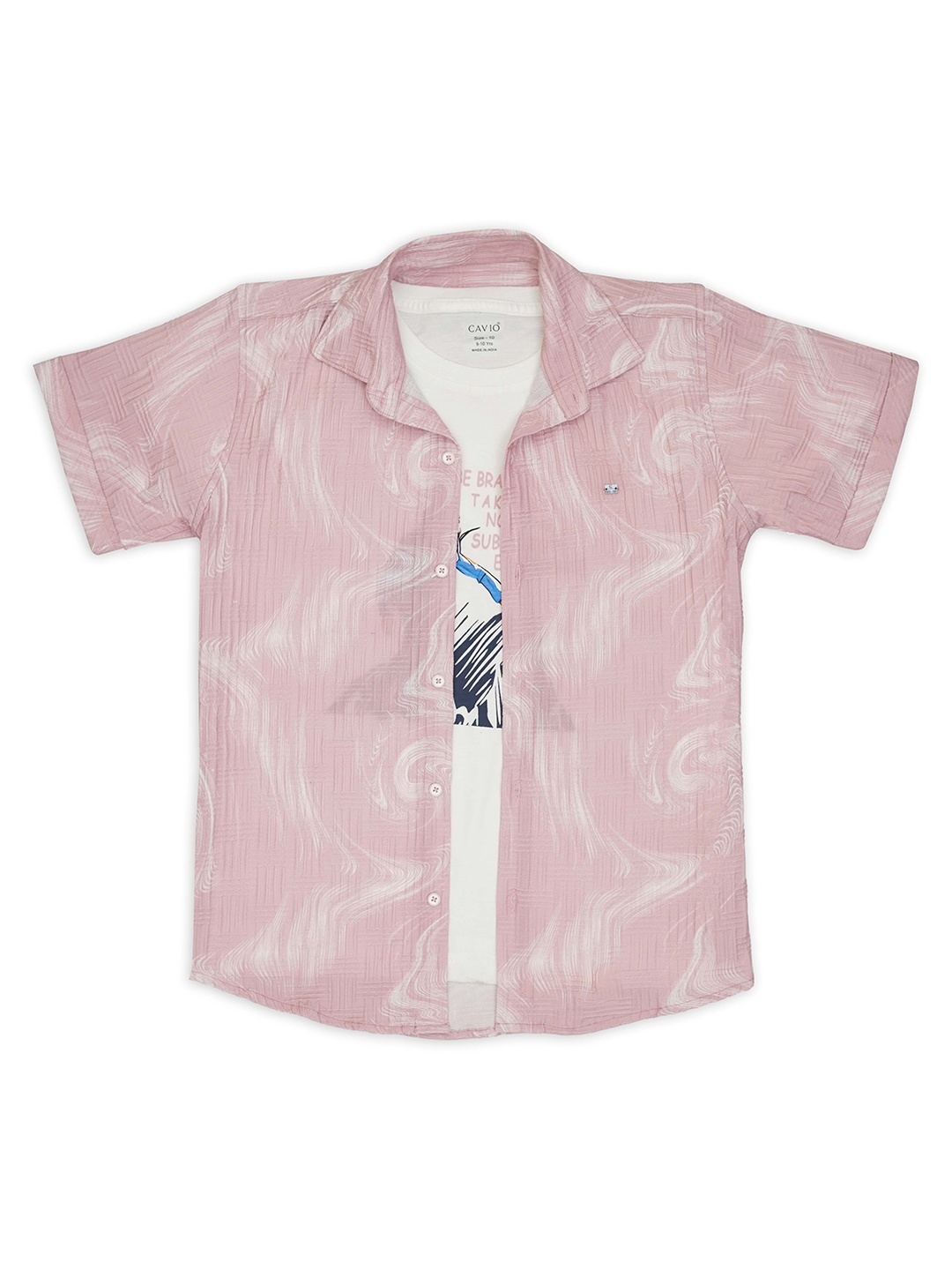 

CAVIO Boys Comfort Abstract Printed Casual Pure Cotton Shirt With T-Shirt, Pink
