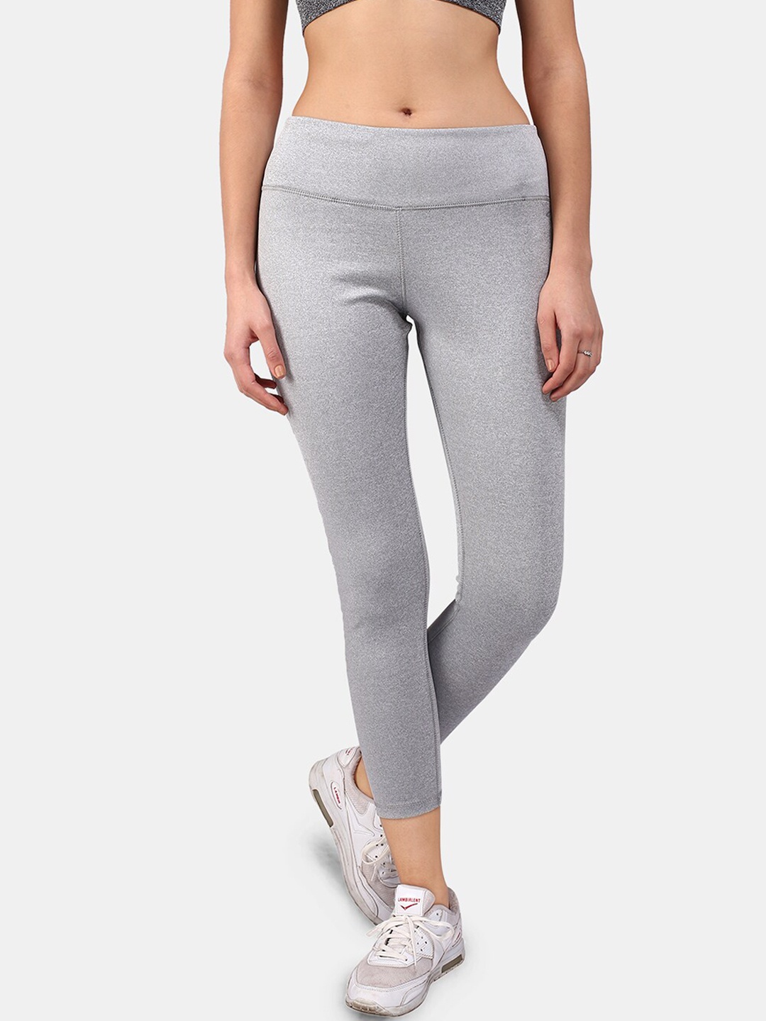 

FILMAX ORIGINALS Women Dri-Fit Four-Way Stretch Ankle-Length Gym Tights, Grey melange
