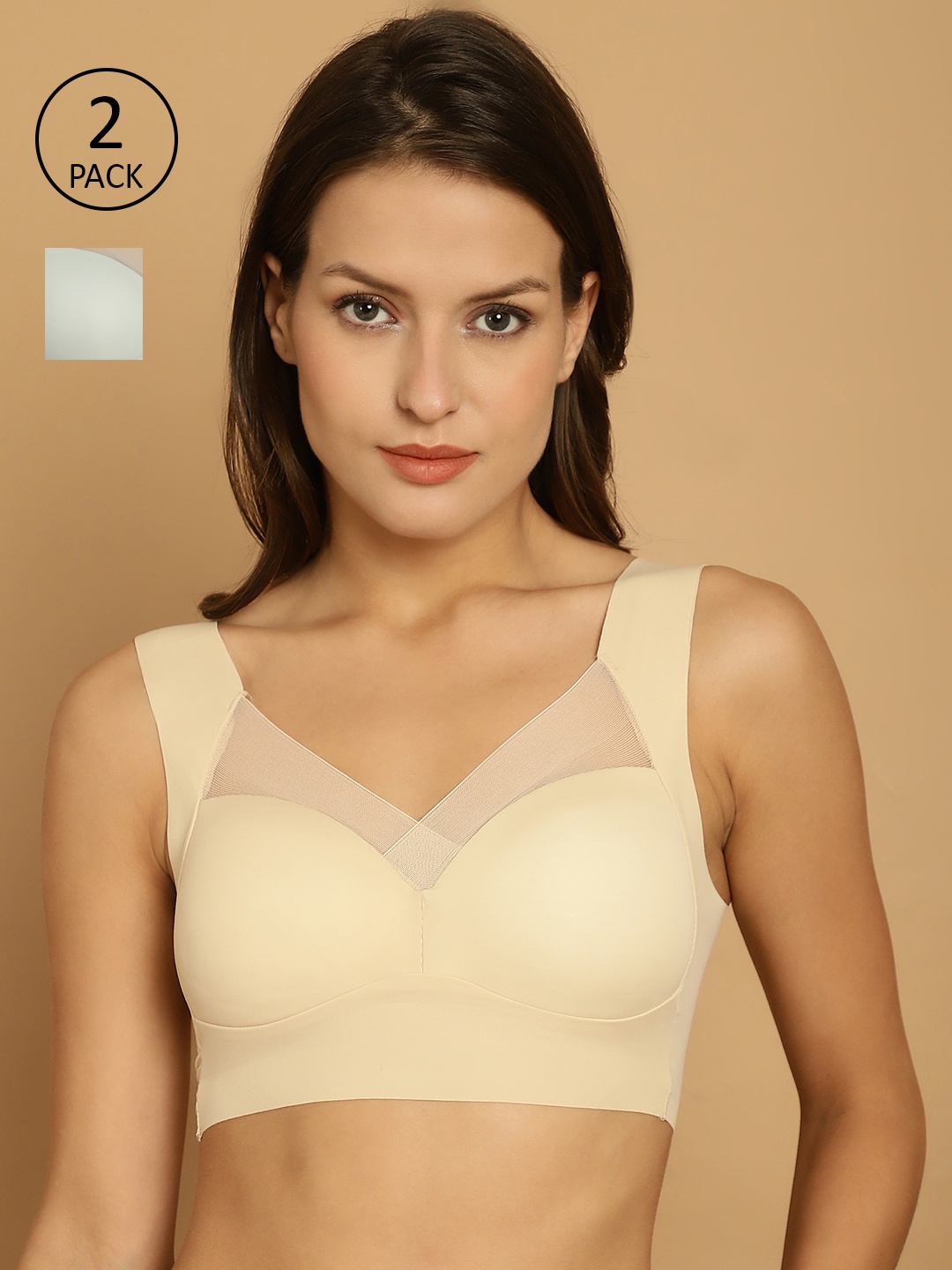 

Friskers Pack Of 2 Full Coverage Lightly Padded Dry Fit Everyday Bra With All Day Comfort, Beige