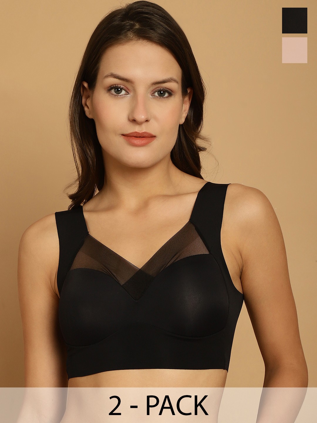 

Friskers Pack Of 2 Full Coverage Lightly Padded Dry Fit Everyday Bra With All Day Comfort, Black