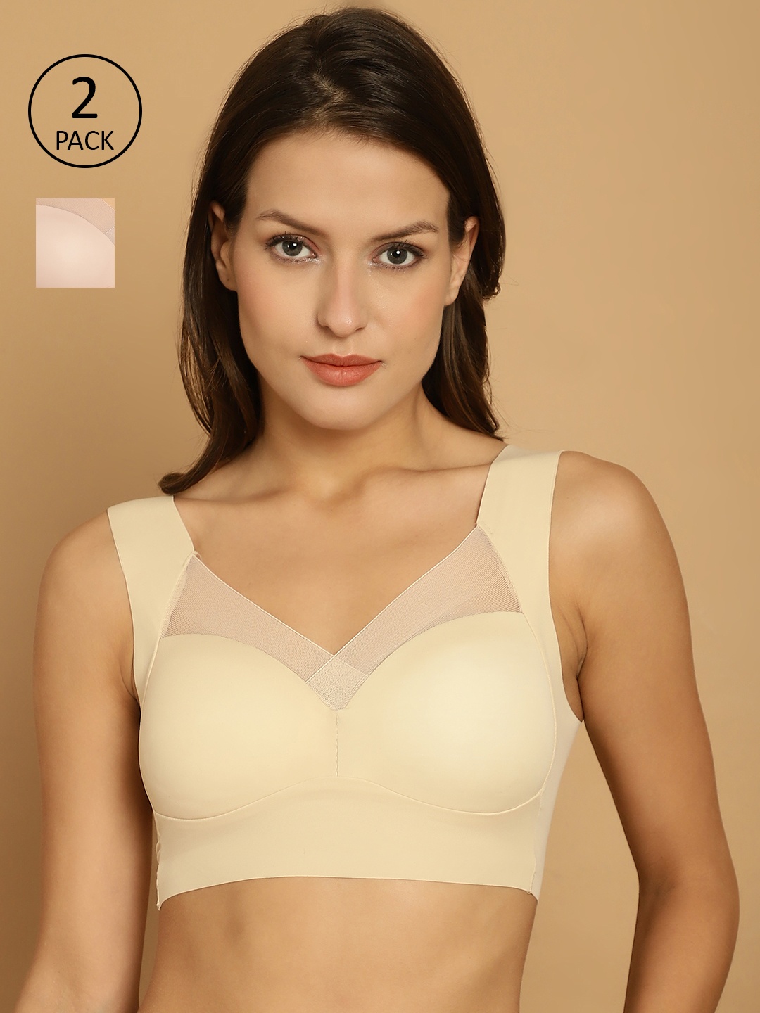

Friskers Pack Of 2 Full Coverage Lightly Padded Dry Fit Everyday Bra With All Day Comfort, Beige