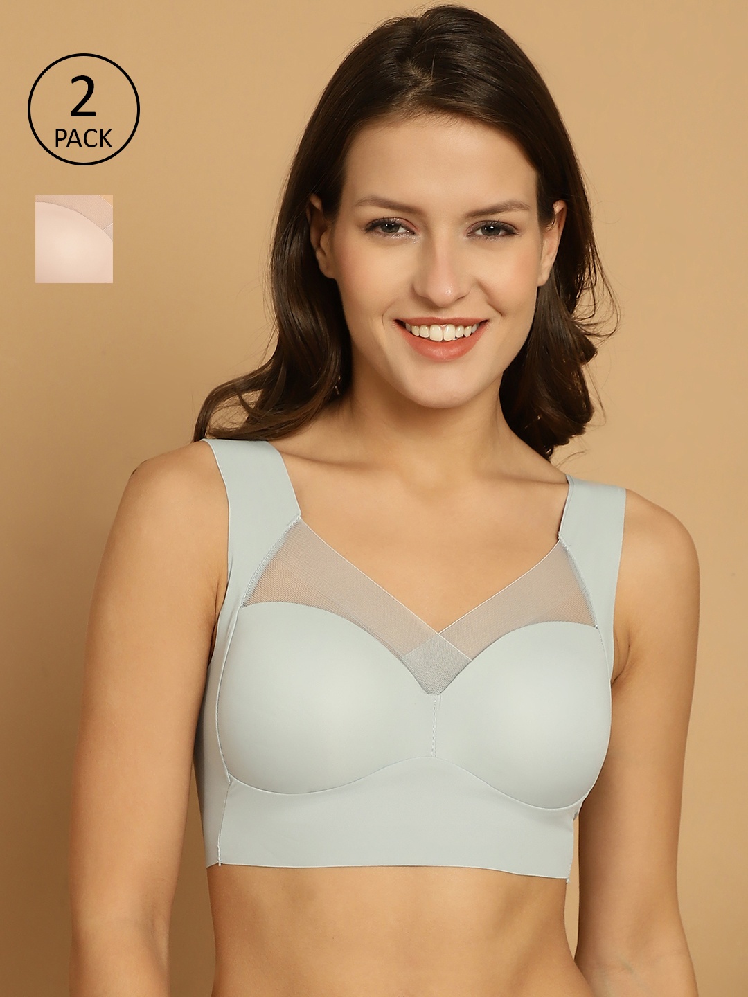 

Friskers Pack of 2 Full Coverage Lightly Padded Dry Fit Everyday Bras With All Day Comfort, Turquoise blue