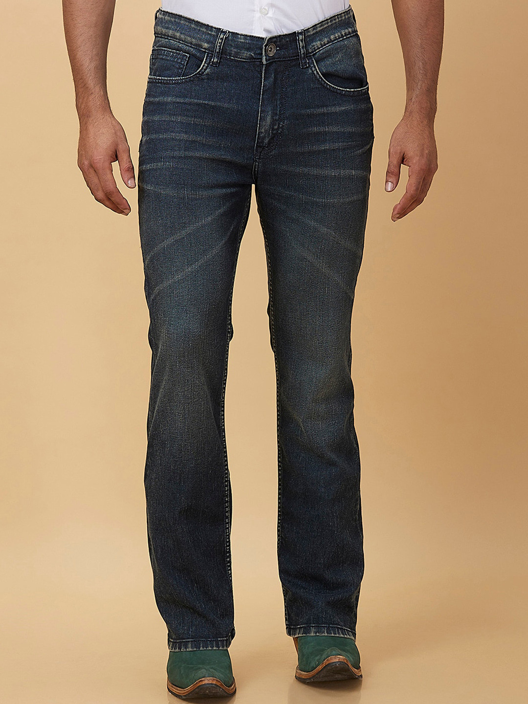 

mode de base Men Bootcut Light Fade Cotton Jeans, Blue