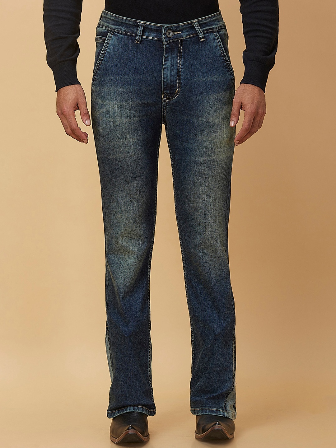 

mode de base Men Bootcut Heavy Fade Cotton Jeans, Blue