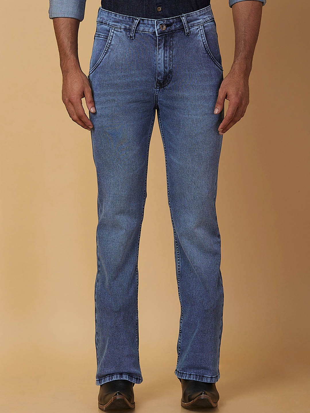 

mode de base Men Bootcut Low-Rise Light Fade Clean Look Cotton Jeans, Blue