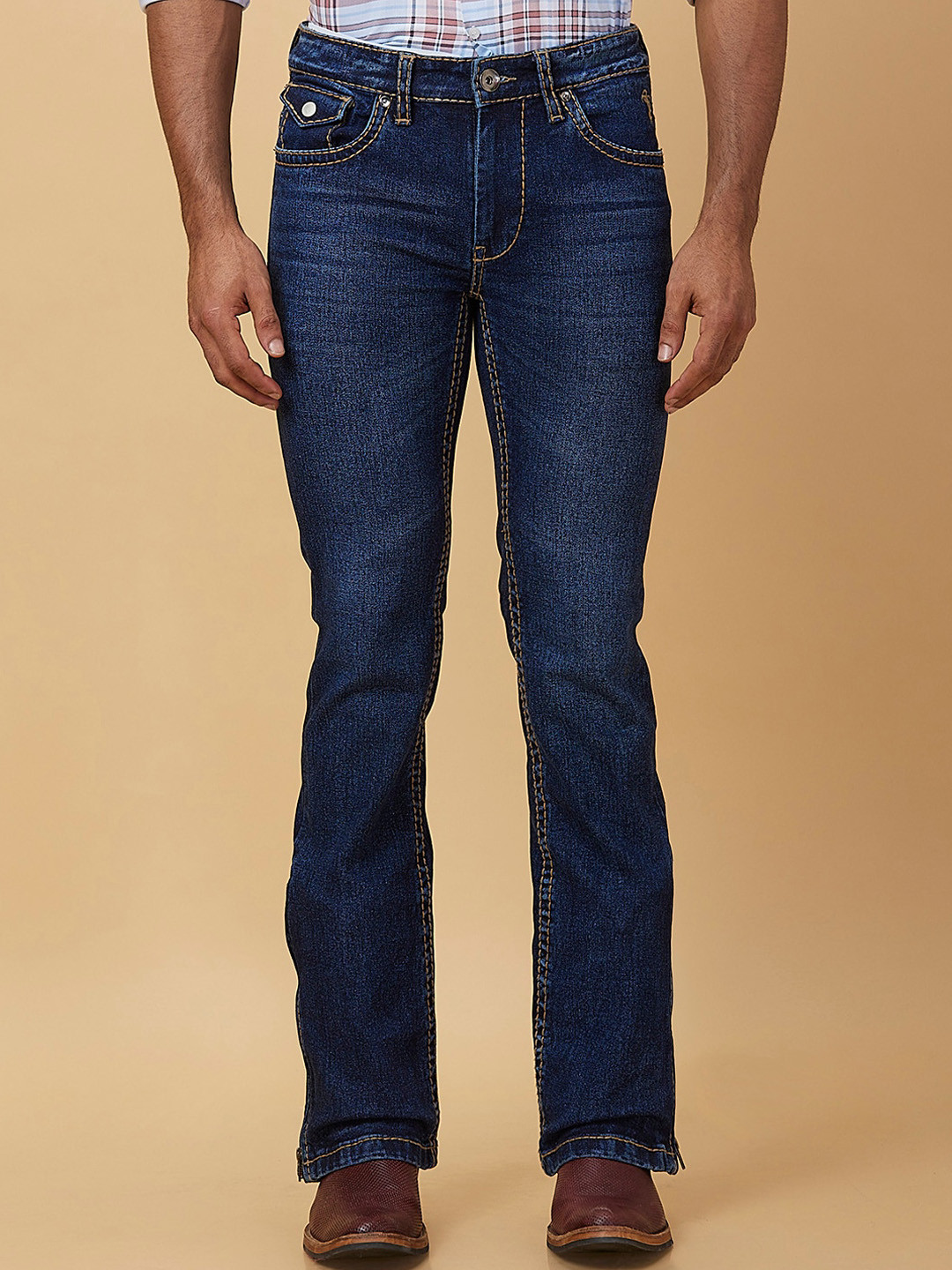 

mode de base Men Bootcut Low-Rise Light Fade Clean Look Cotton Jeans, Blue