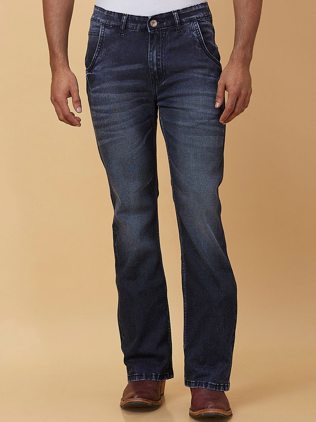 

mode de base Men Bootcut Light Fade Cotton Stretchable Jeans, Navy blue